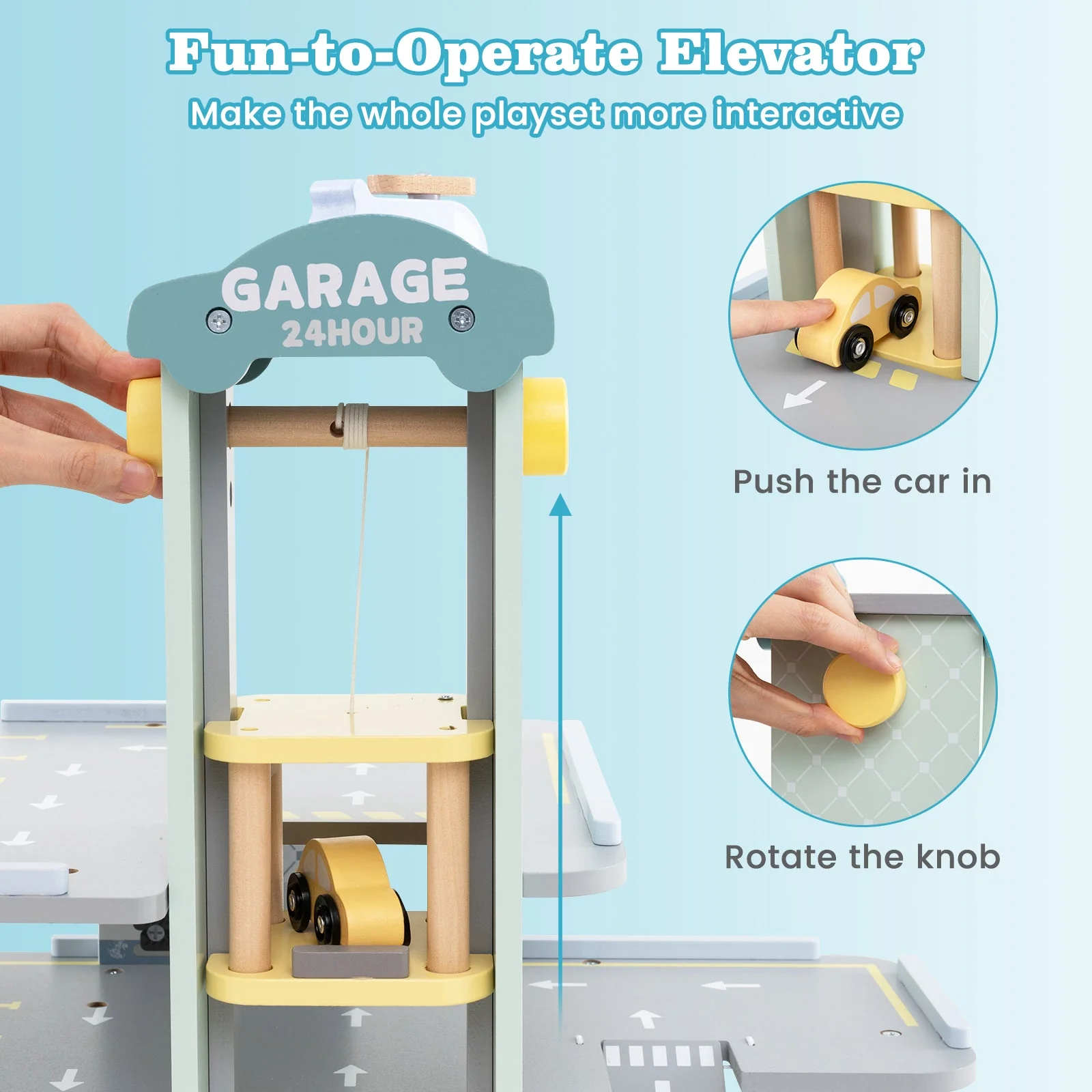 Parking Garage Playset with 4 Cars and Helicopter-Gray - Image 8