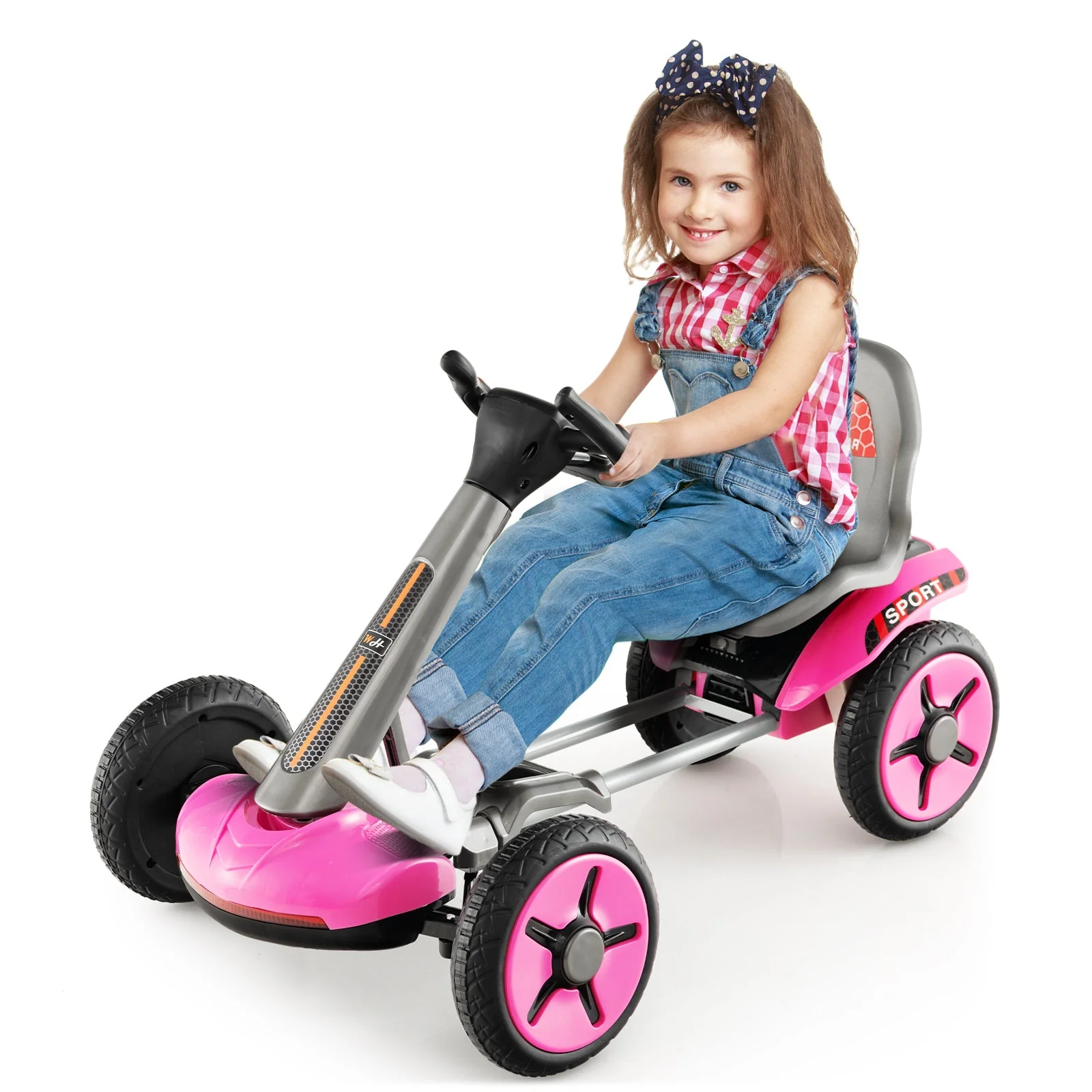 Pedal Powered 4-Wheel Toy Car with Adjustable Steering Wheel and Seat-Pink - Image 3