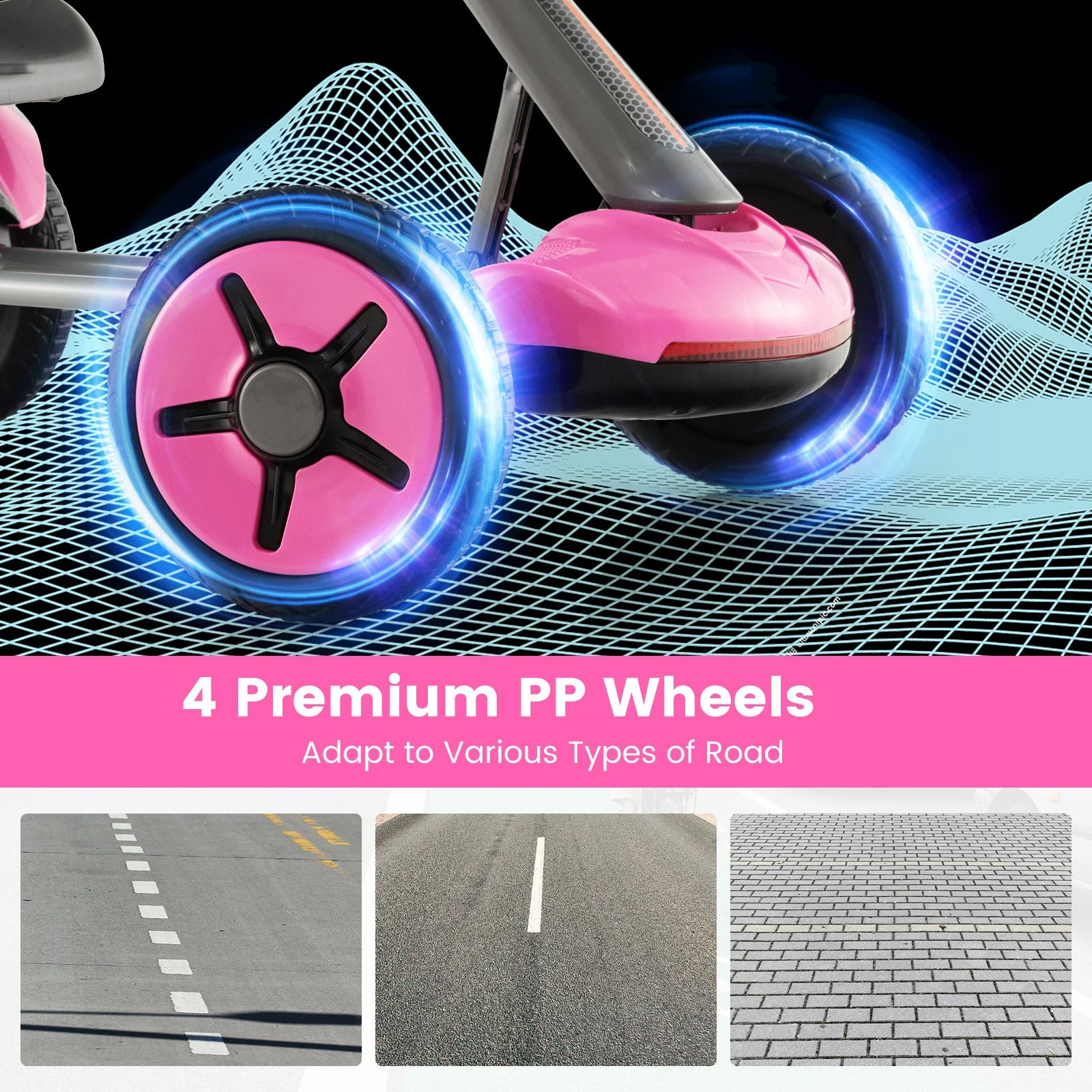 Pedal Powered 4-Wheel Toy Car with Adjustable Steering Wheel and Seat-Pink - Image 7