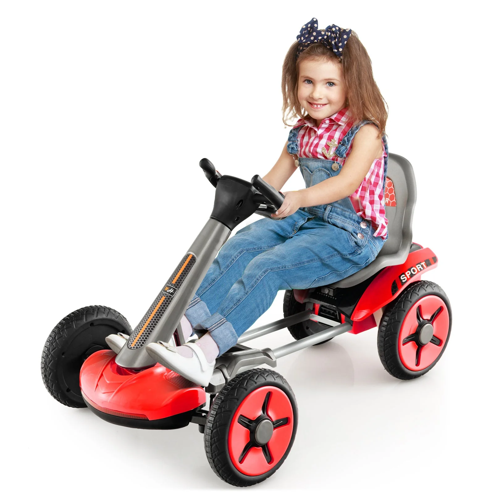 Pedal Powered 4-Wheel Toy Car with Adjustable Steering Wheel and Seat-Red - Image 3