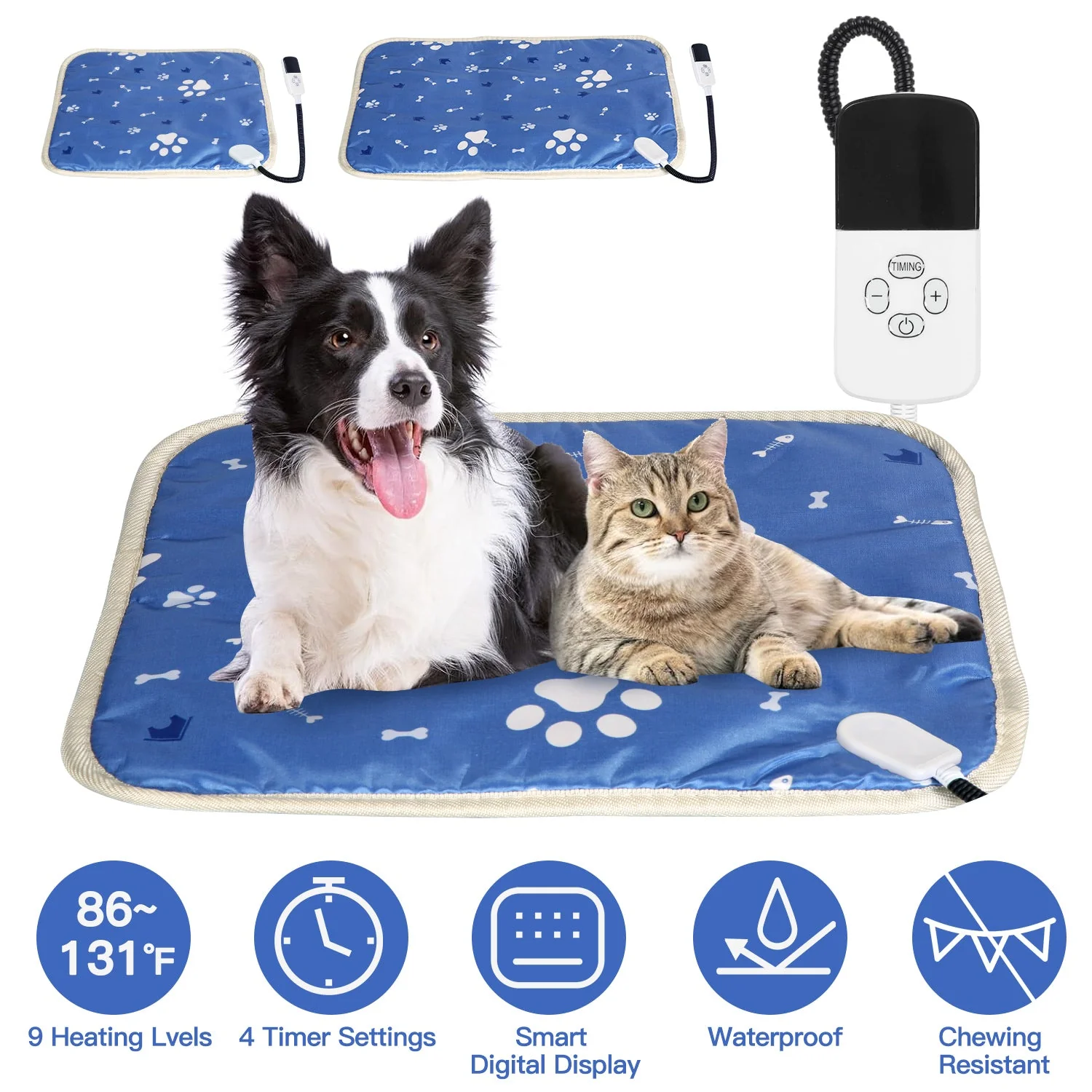 Pet Heating Pad Electric Dog Cat Heating Mat Waterproof Warming Blanket with 9 Heating Levels 4 Timer Setting Constan On Function Chewing-resistant S/ - Image 3