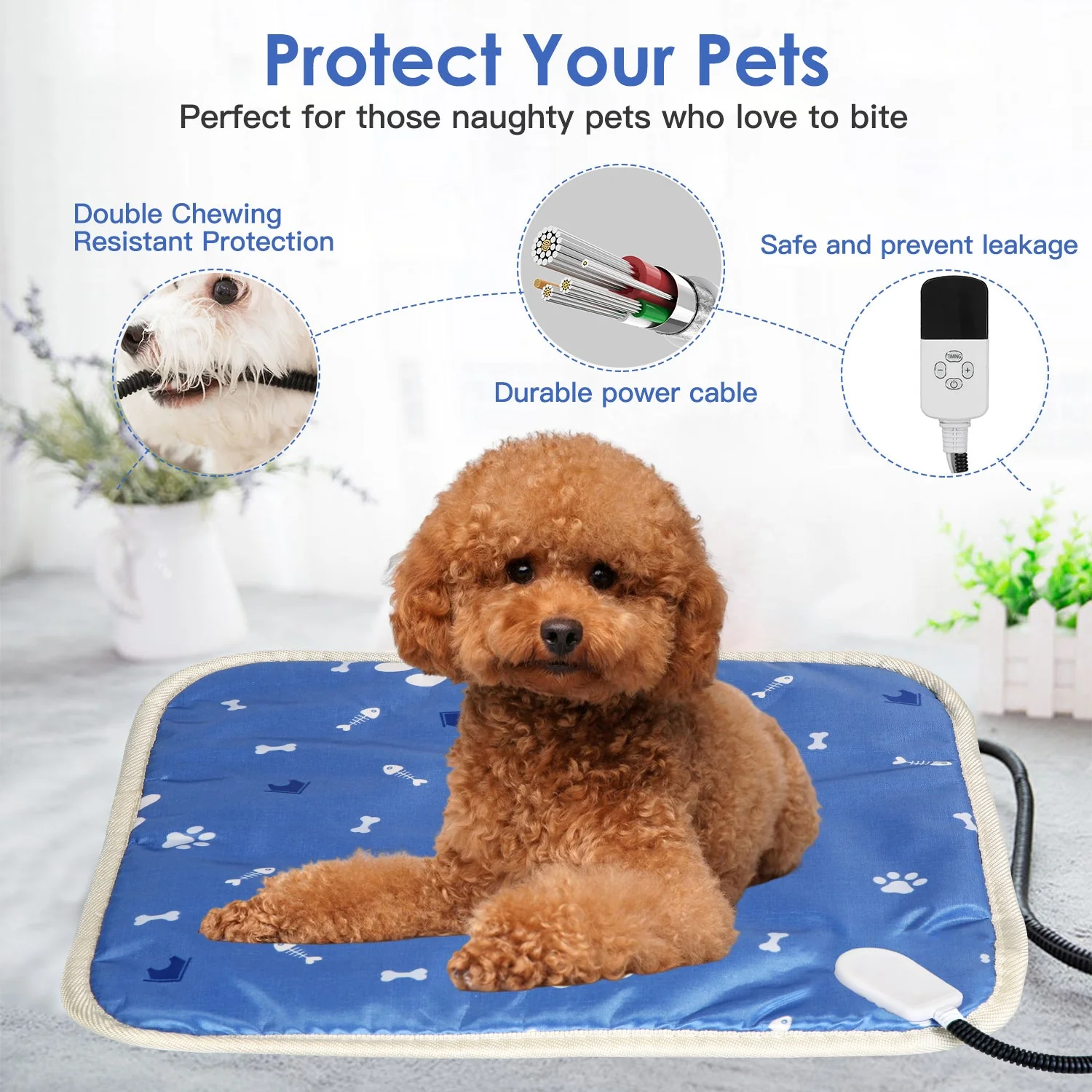 Pet Heating Pad Electric Dog Cat Heating Mat Waterproof Warming Blanket with 9 Heating Levels 4 Timer Setting Constan On Function Chewing-resistant S/ - Image 6