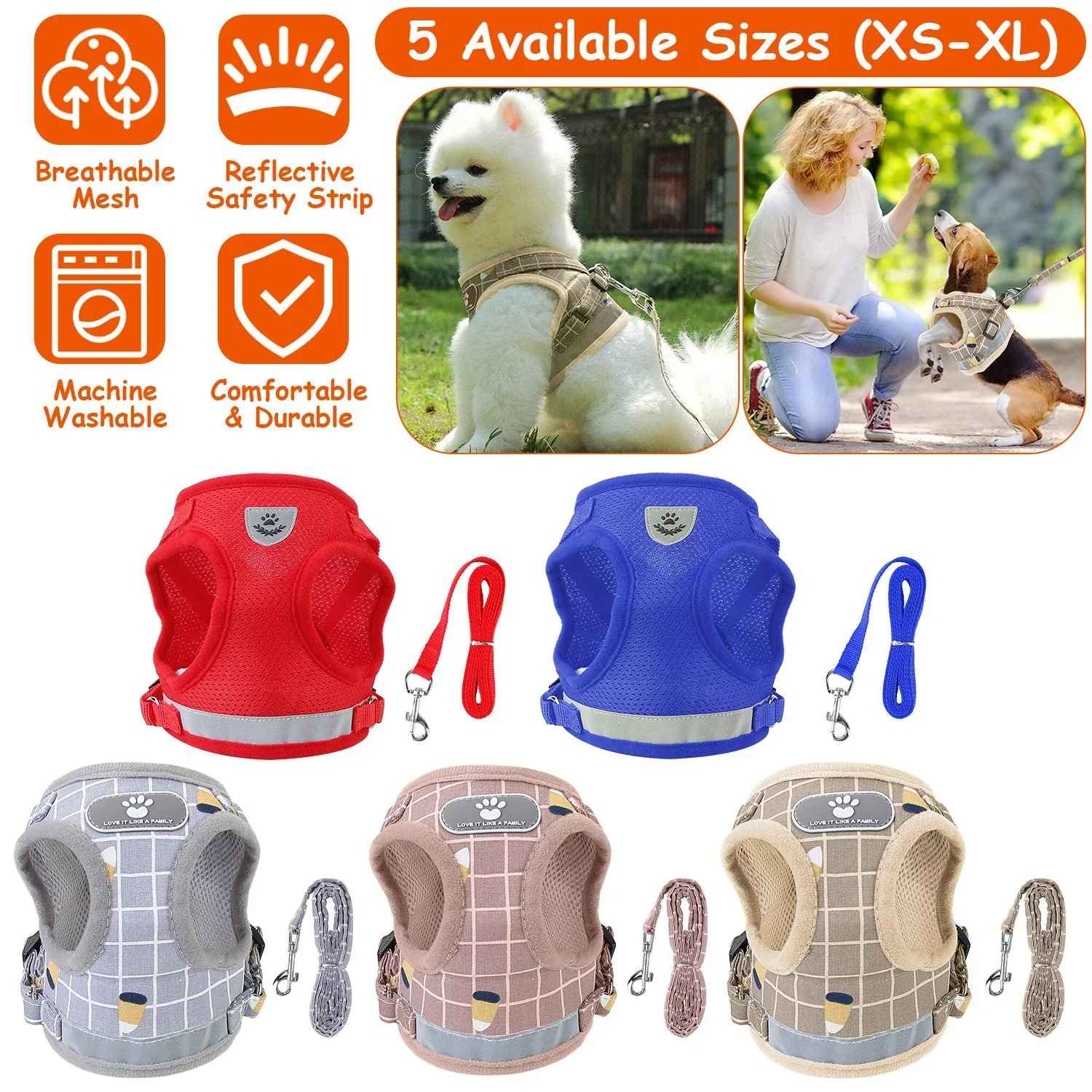 Pet Mesh Harness Dog Leash Set Reflective Chest Strap Adjustable Puppy Vest For Puppies Breeds Dogs Cats Walking Outdoor - Image 2