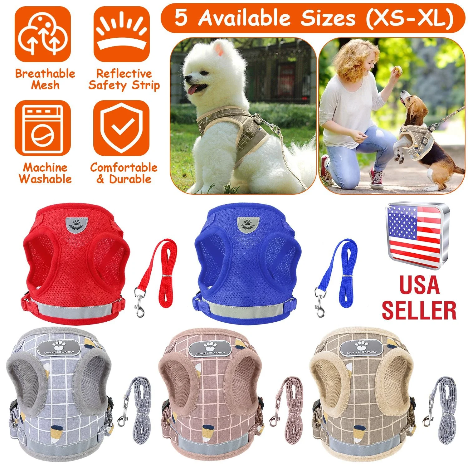Pet Mesh Harness Dog Leash Set Reflective Chest Strap Adjustable Puppy Vest For Puppies Breeds Dogs Cats Walking Outdoor - Image 3