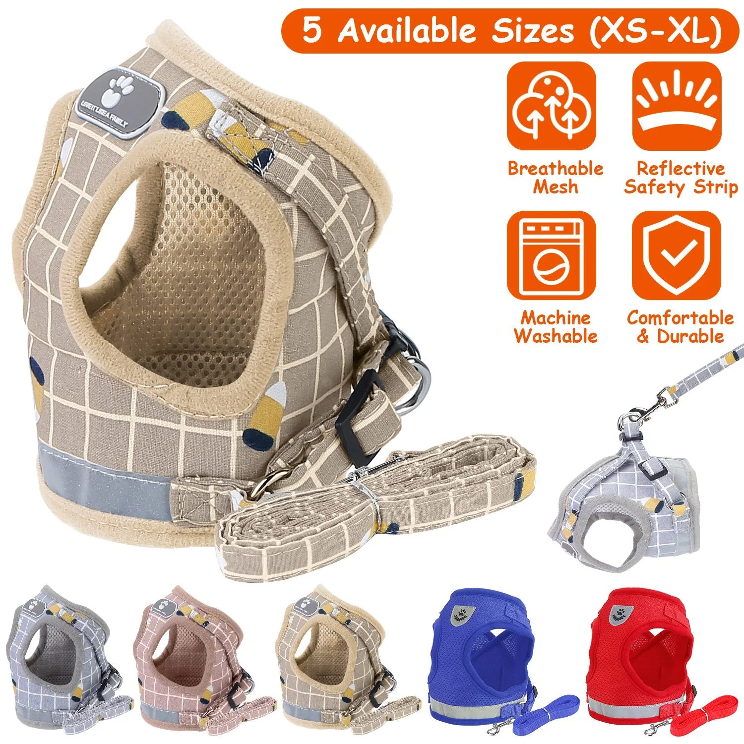 Pet Mesh Harness Dog Leash Set Reflective Chest Strap Adjustable Puppy Vest For Puppies Breeds Dogs Cats Walking Outdoor - Image 4