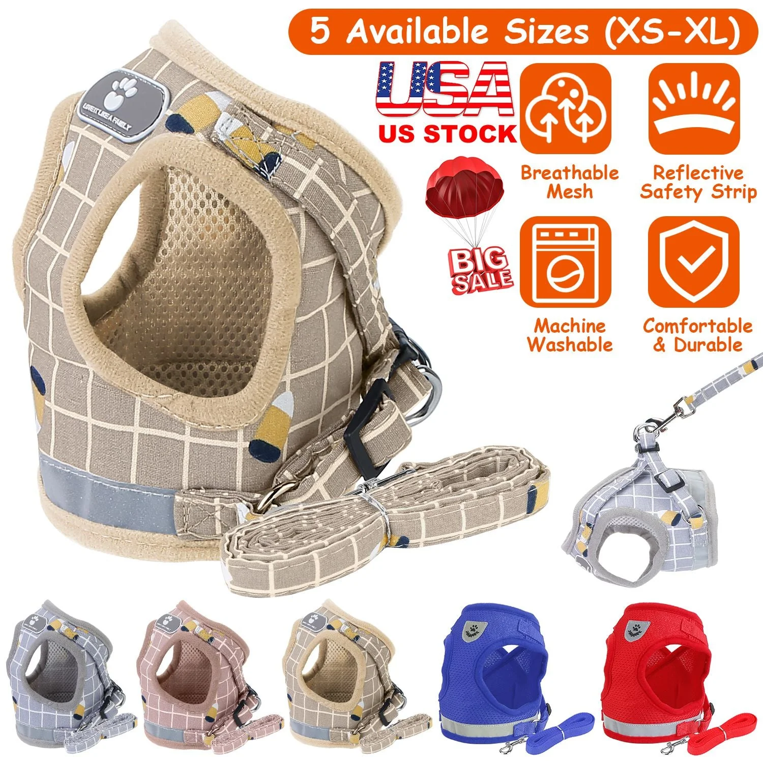 Pet Mesh Harness Dog Leash Set Reflective Chest Strap Adjustable Puppy Vest For Puppies Breeds Dogs Cats Walking Outdoor - Image 5