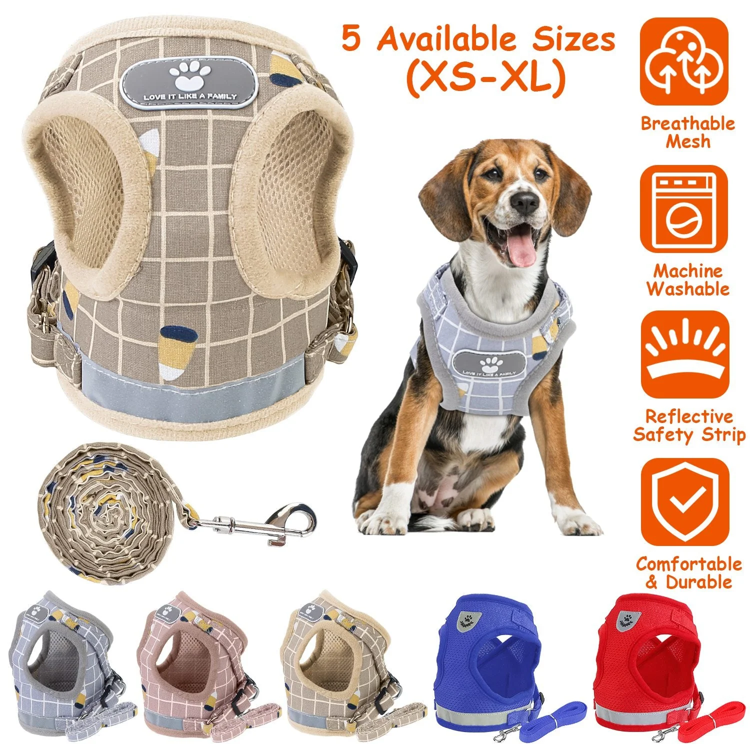 Pet Mesh Harness Dog Leash Set Reflective Chest Strap Adjustable Puppy Vest For Puppies Breeds Dogs Cats Walking Outdoor - Image 6