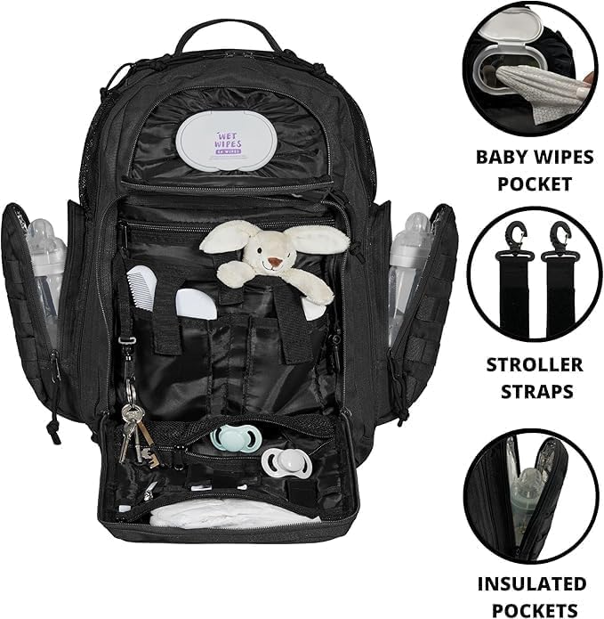 Phil & Jack Dad Diaper Bag Backpack, Baby Diaper Bag with Changing Station, Tactical Military Style, Womens Mens Diaper Bag (Black) - Image 2