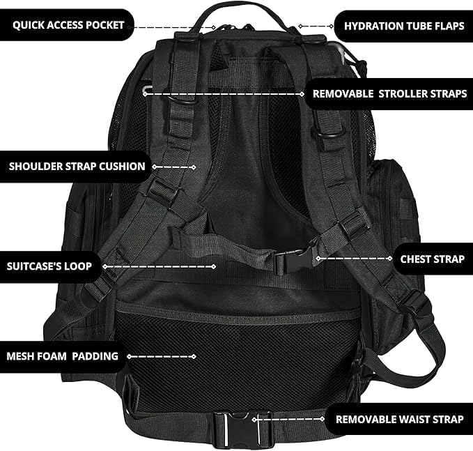 Phil & Jack Dad Diaper Bag Backpack, Baby Diaper Bag with Changing Station, Tactical Military Style, Womens Mens Diaper Bag (Black) - Image 3