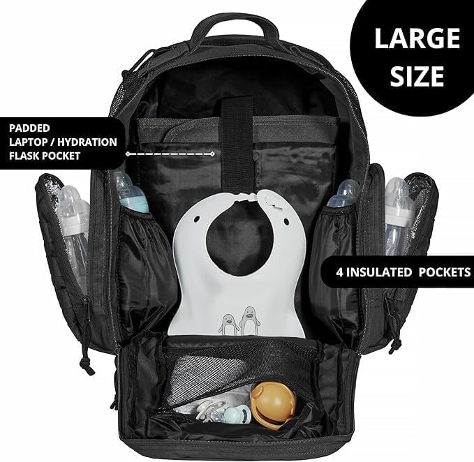 Phil & Jack Dad Diaper Bag Backpack, Baby Diaper Bag with Changing Station, Tactical Military Style, Womens Mens Diaper Bag (Black) - Image 4