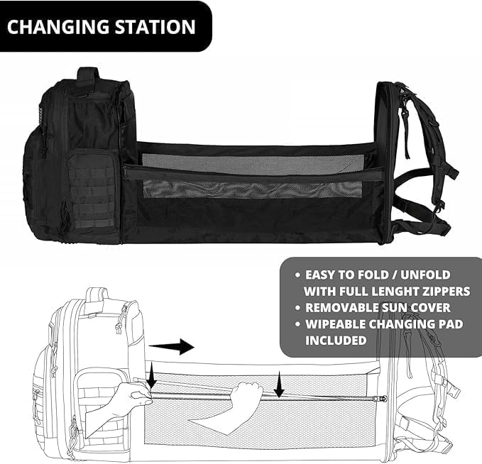 Phil & Jack Dad Diaper Bag Backpack, Baby Diaper Bag with Changing Station, Tactical Military Style, Womens Mens Diaper Bag (Black) - Image 5