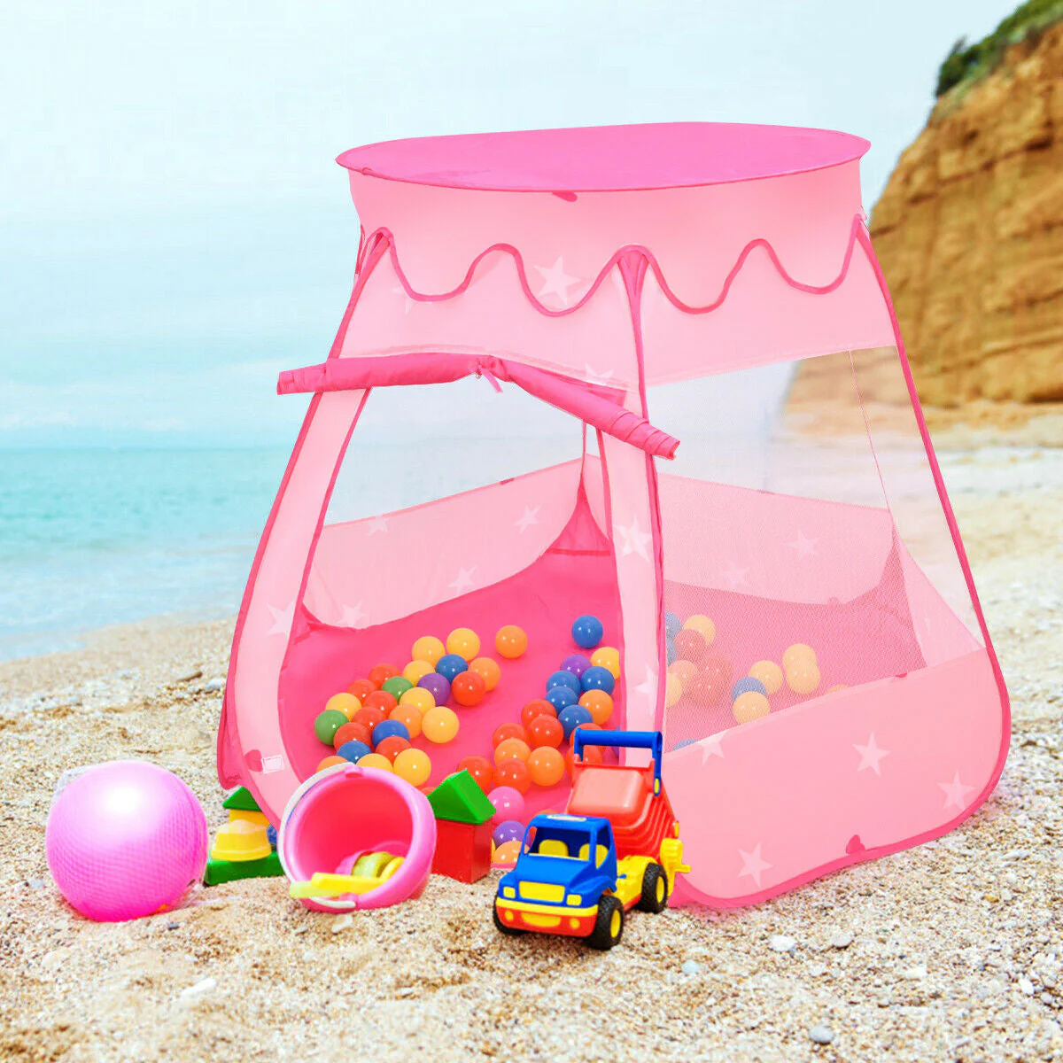 Pink Portable Kid Play House Play Tent with 100 Balls - Image 2