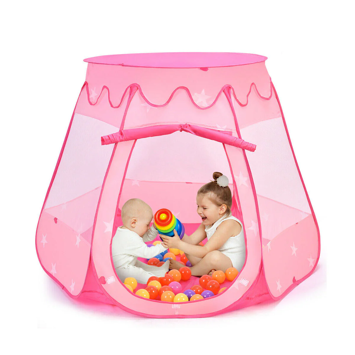 Pink Portable Kid Play House Play Tent with 100 Balls - Image 3