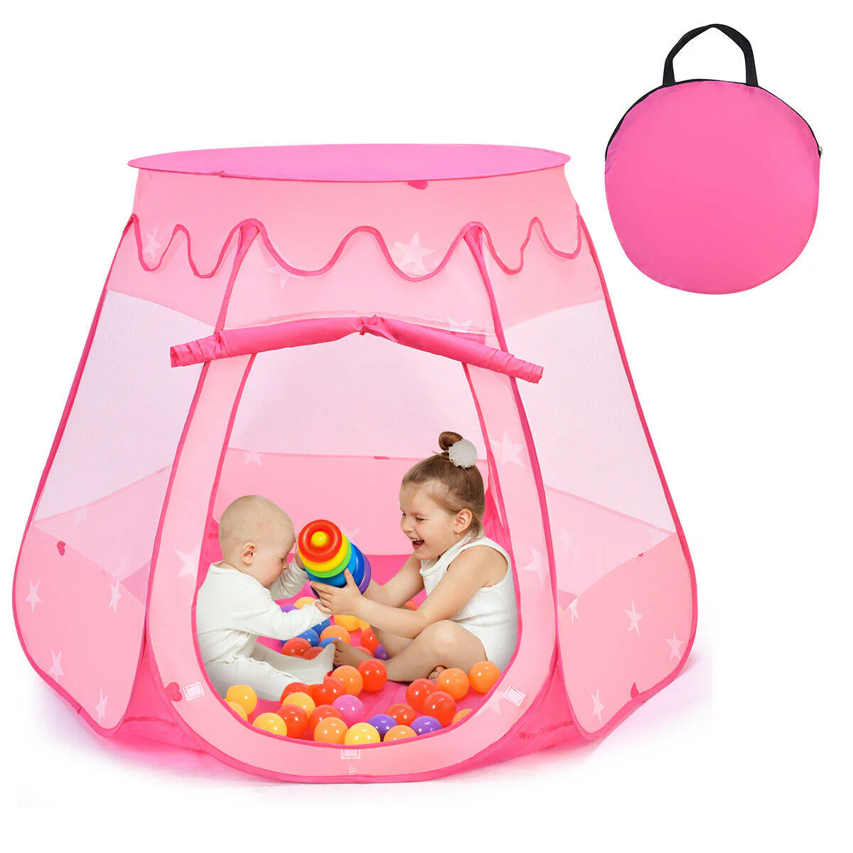 Pink Portable Kid Play House Play Tent with 100 Balls - Image 4
