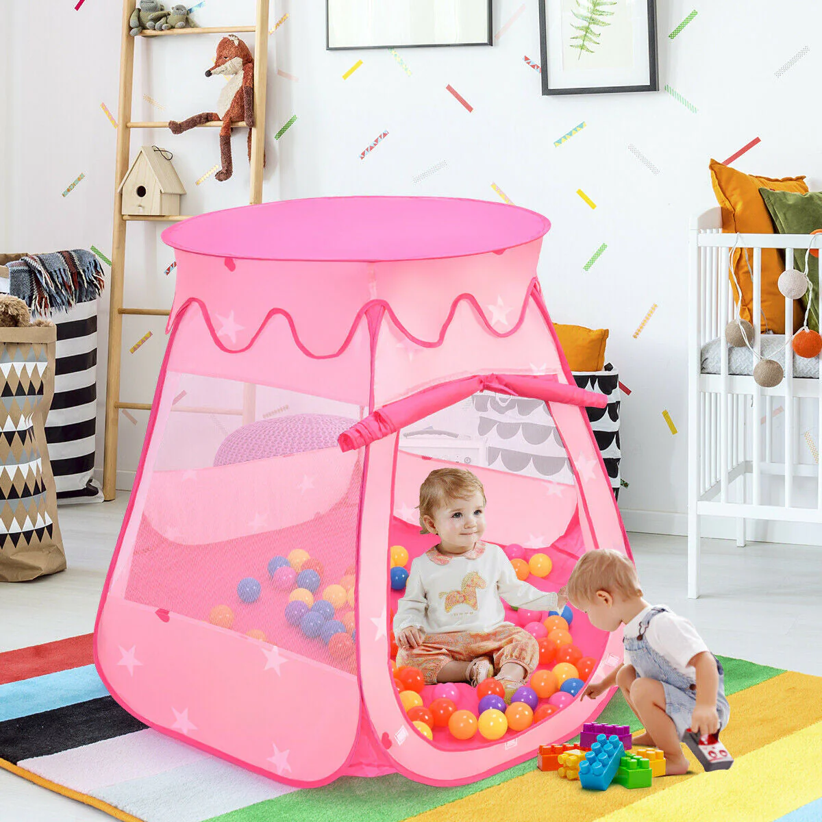 Pink Portable Kid Play House Play Tent with 100 Balls - Image 6