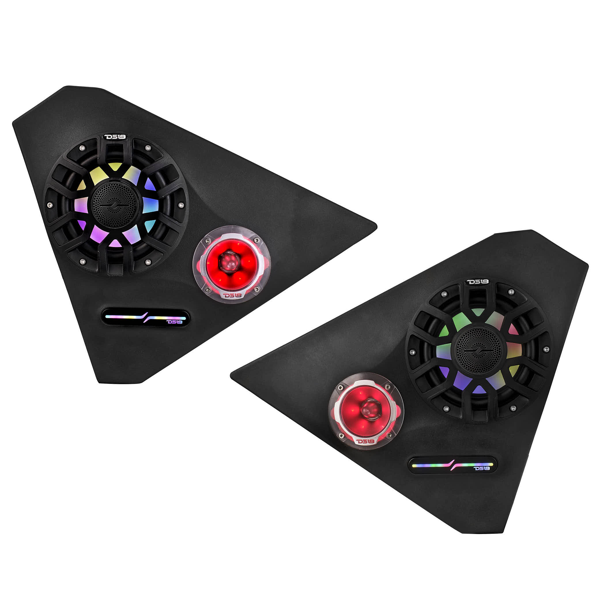 Polaris Slingshot Front Kick Empty Panel Pods With Digital LED Lights fits 2 x 6.5" Speakers and 2 x 3.8" Bullet Tweeters | 2015 - Current - Image 4
