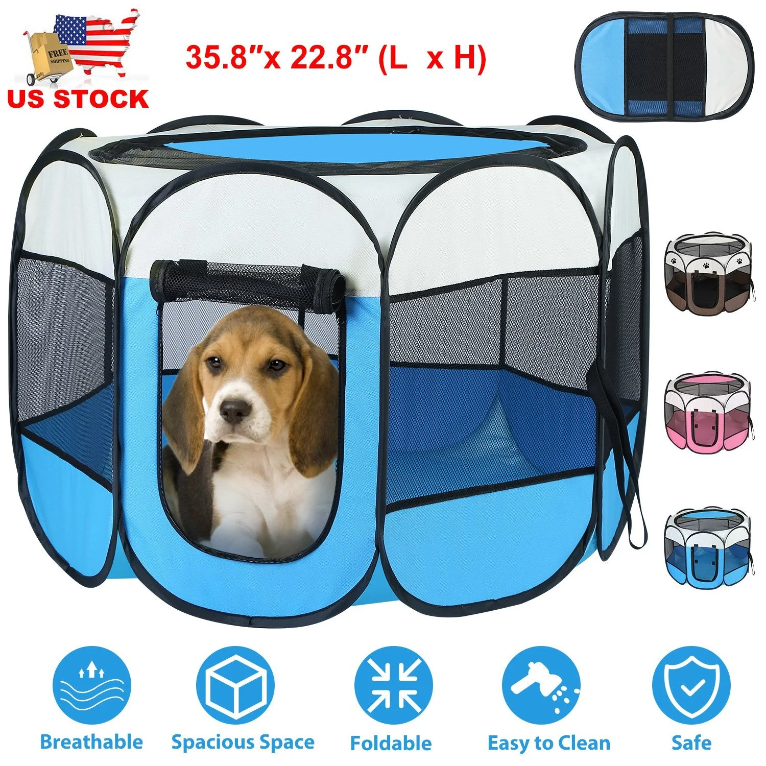 Portable Foldable Pet Tent Exercise Pen Kennel Removable Zipper Top and Bottom Water Resistant Indoor Outdoor Use For Dogs Cats Other Pets - Image 3