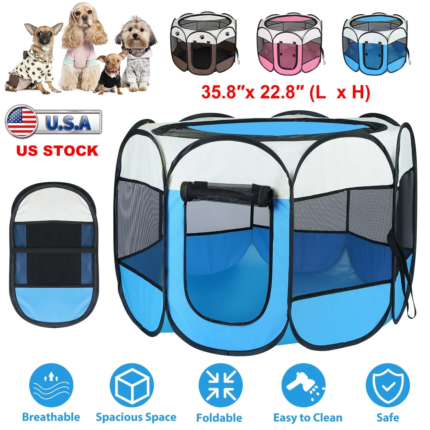 Portable Foldable Pet Tent Exercise Pen Kennel Removable Zipper Top and Bottom Water Resistant Indoor Outdoor Use For Dogs Cats Other Pets - Image 4