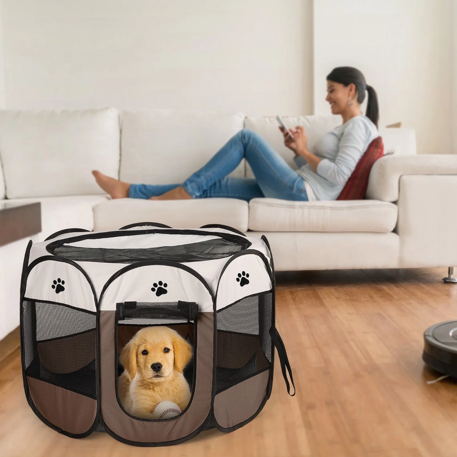 Portable Foldable Pet Tent Exercise Pen Kennel Removable Zipper Top and Bottom Water Resistant Indoor Outdoor Use For Dogs Cats Other Pets - Image 2