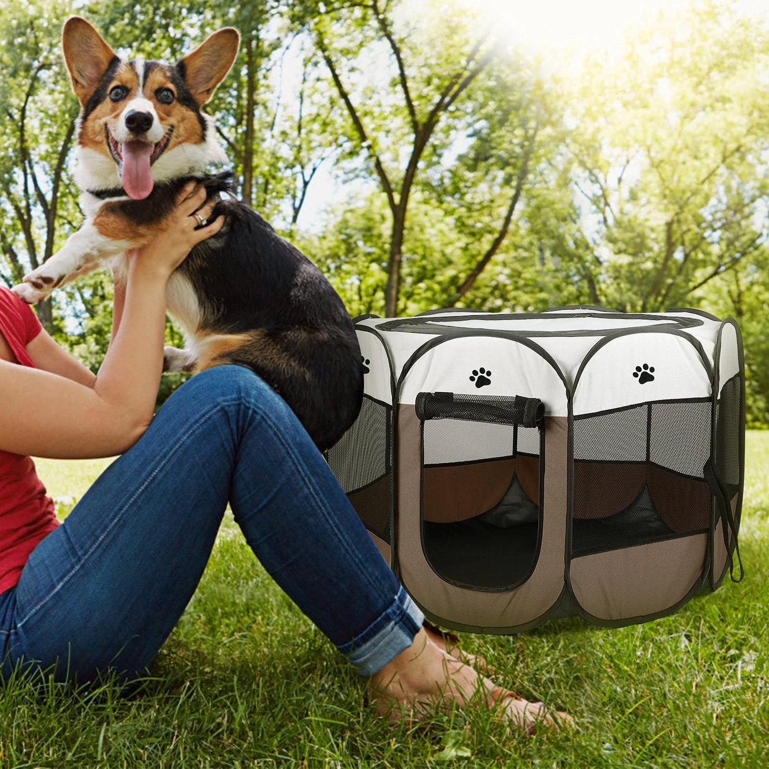 Portable Foldable Pet Tent Exercise Pen Kennel Removable Zipper Top and Bottom Water Resistant Indoor Outdoor Use For Dogs Cats Other Pets - Image 3