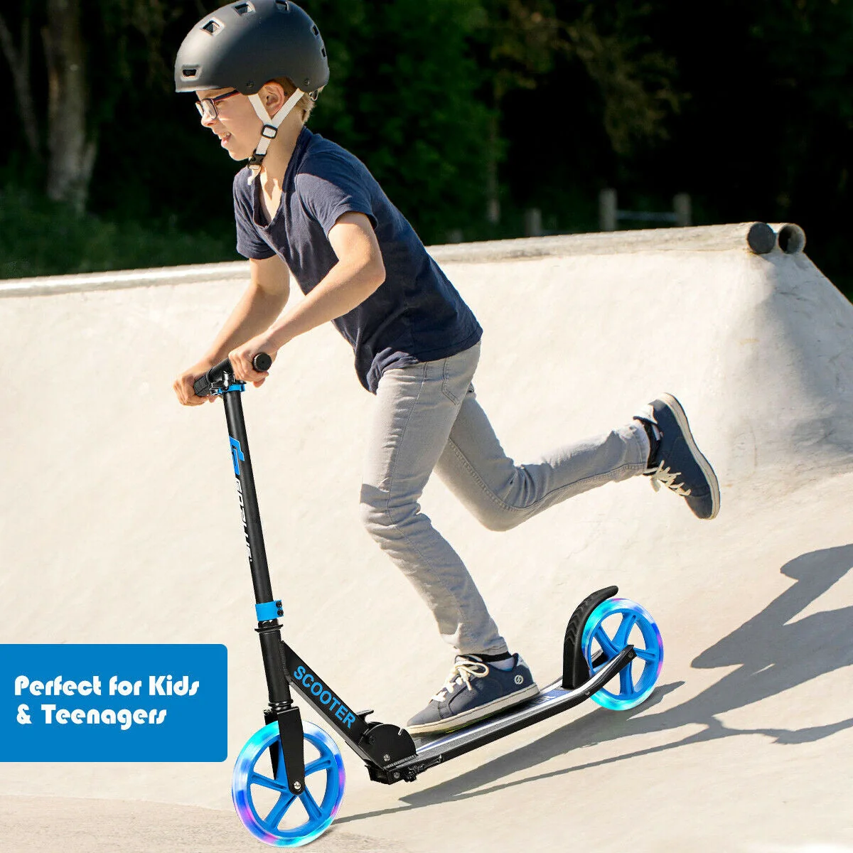 Portable Folding Sports Kick Scooter with LED Wheels-Blue - Image 2