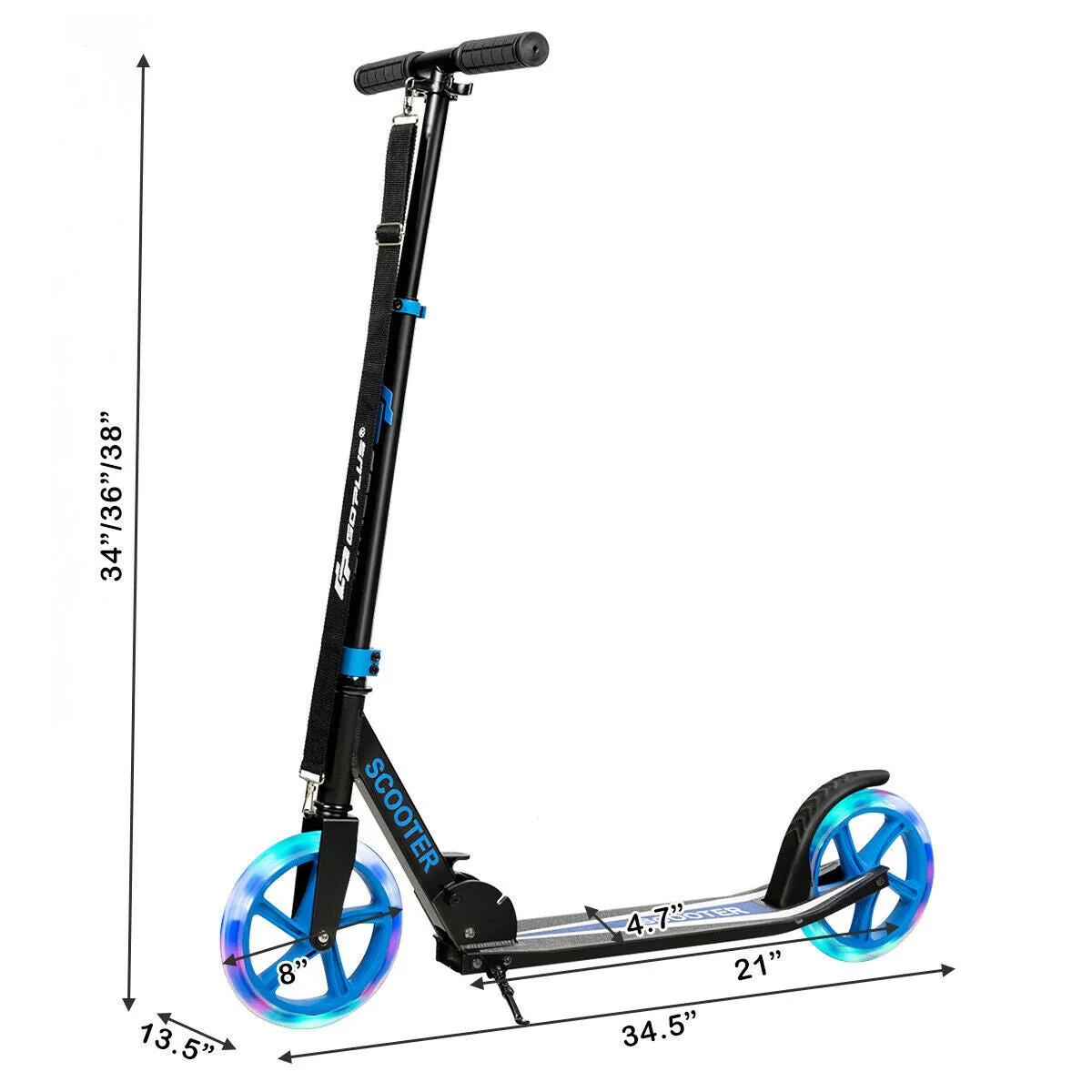 Portable Folding Sports Kick Scooter with LED Wheels-Blue - Image 5