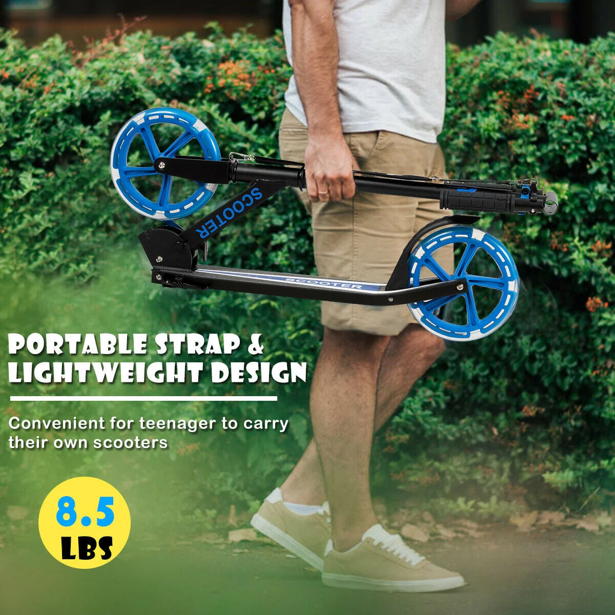 Portable Folding Sports Kick Scooter with LED Wheels-Blue - Image 7