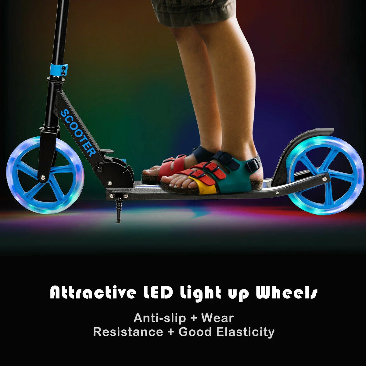 Portable Folding Sports Kick Scooter with LED Wheels-Blue - Image 8