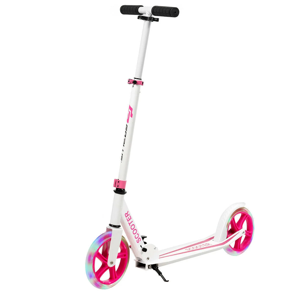 Portable Folding Sports Kick Scooter with LED Wheels-Pink - Image 3