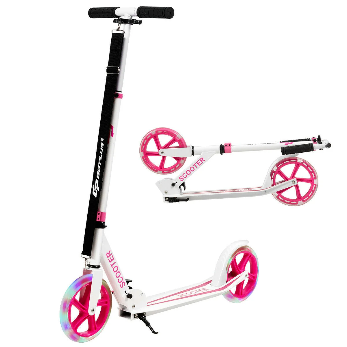 Portable Folding Sports Kick Scooter with LED Wheels-Pink - Image 4