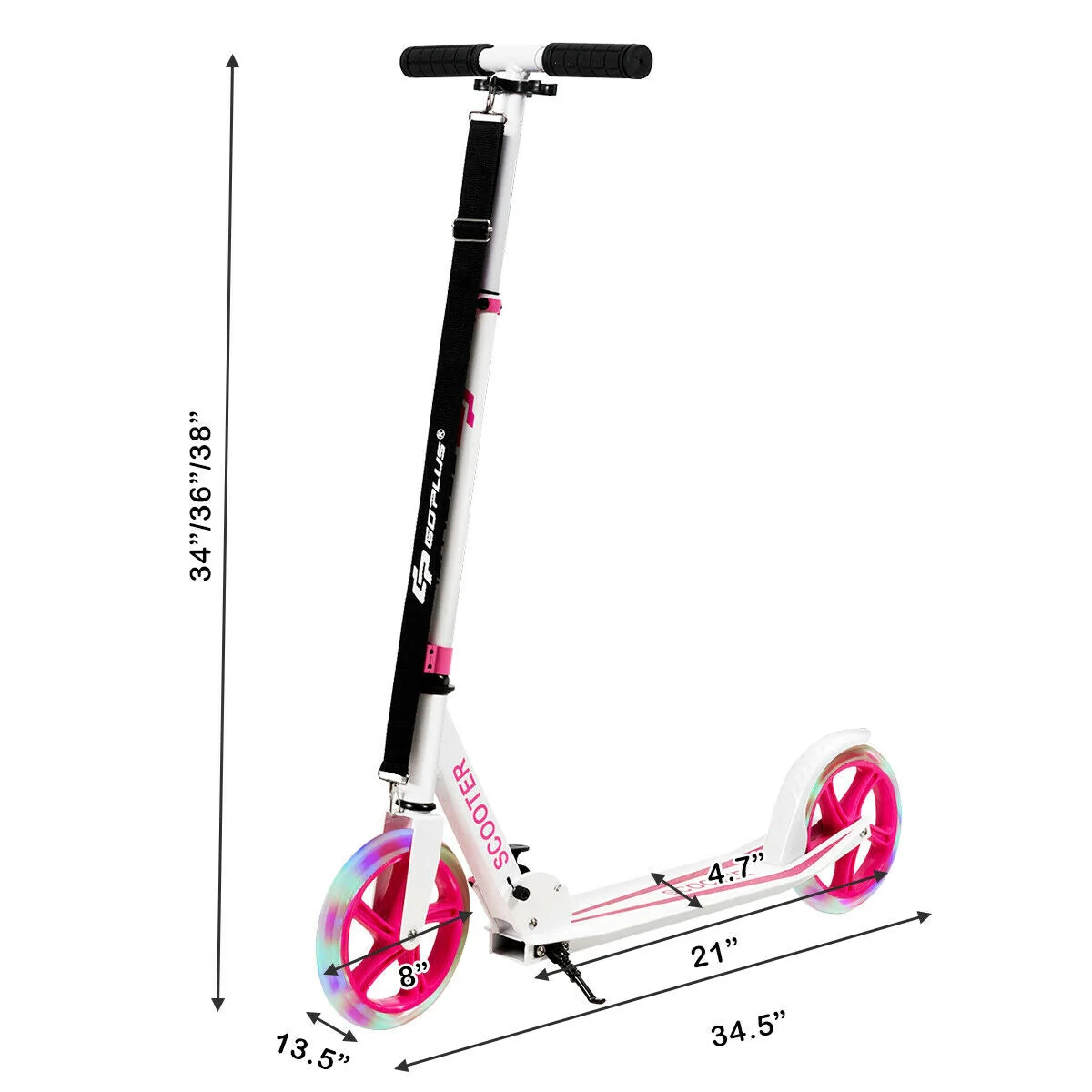 Portable Folding Sports Kick Scooter with LED Wheels-Pink - Image 5