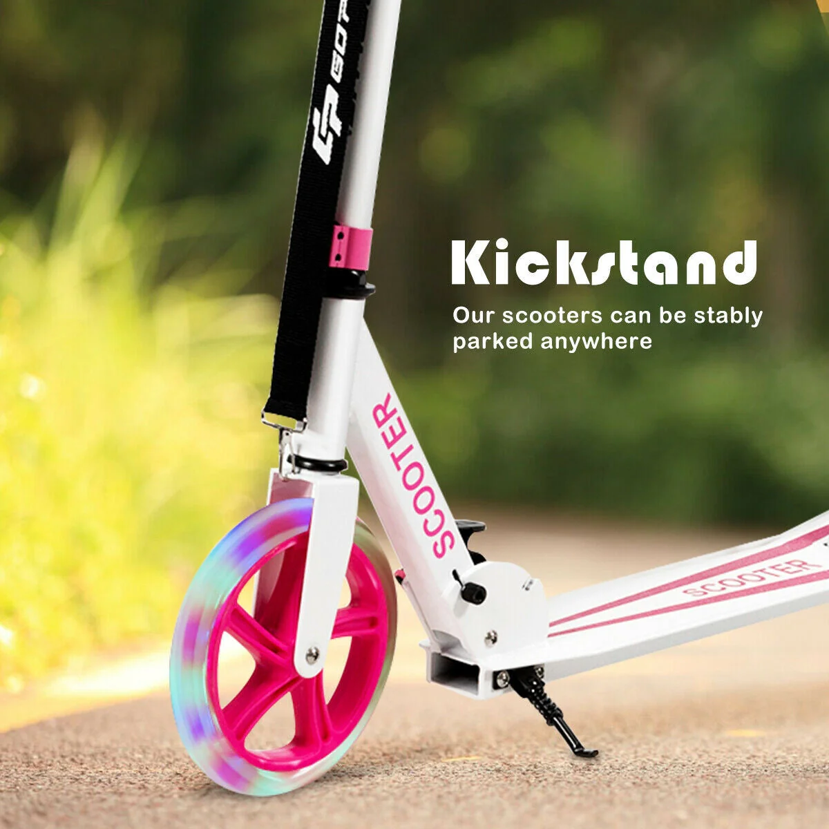 Portable Folding Sports Kick Scooter with LED Wheels-Pink - Image 8