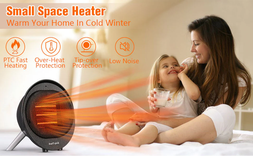 Portable Mini Ceramic Space Heater with Tip-Over & Overheat Protection – Quiet, Fast Heating for Home, Office, Bedroom, and Indoor Use - Image 2