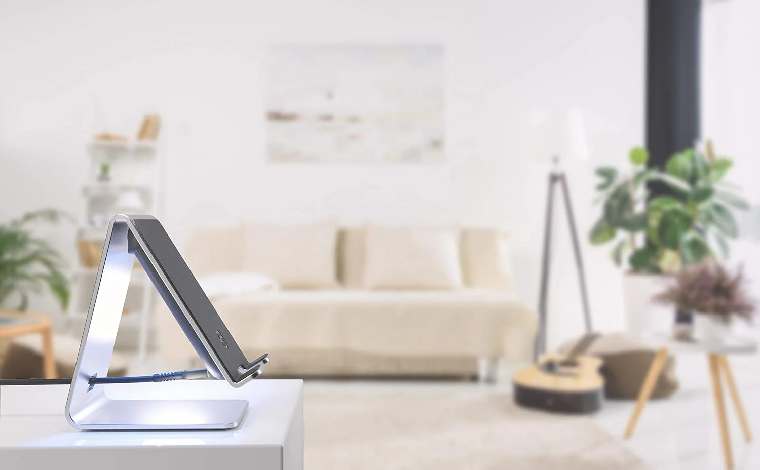 PowerStand Wireless Charging Stand with Dimmable LED Backlights - Desktop Charger for iPhone, Android and Galaxy Phone Models (Aluminum Silver) - Image 4