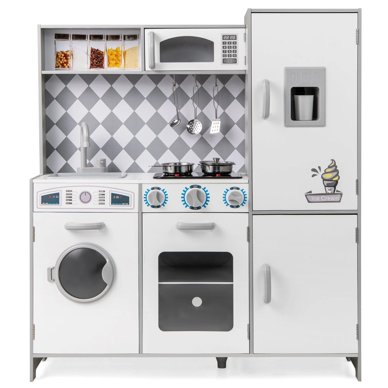 Pretend Play Kitchen for Kids Aged 3+ with Real Sounds and Lights-White - Image 3