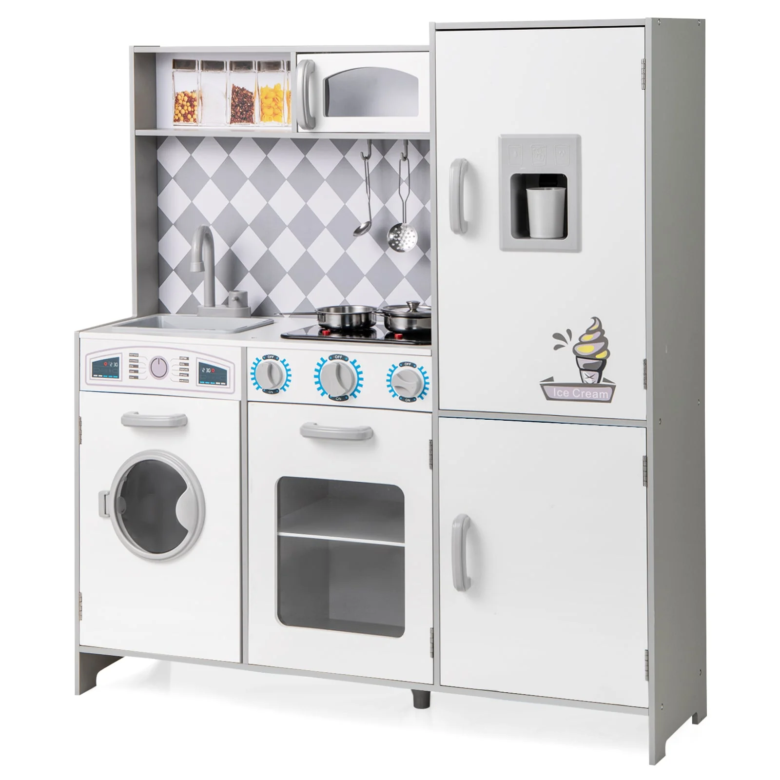 Pretend Play Kitchen for Kids Aged 3+ with Real Sounds and Lights-White - Image 4