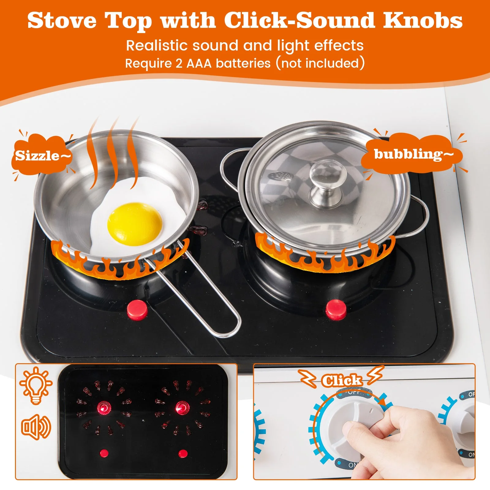 Pretend Play Kitchen for Kids Aged 3+ with Real Sounds and Lights-White - Image 6