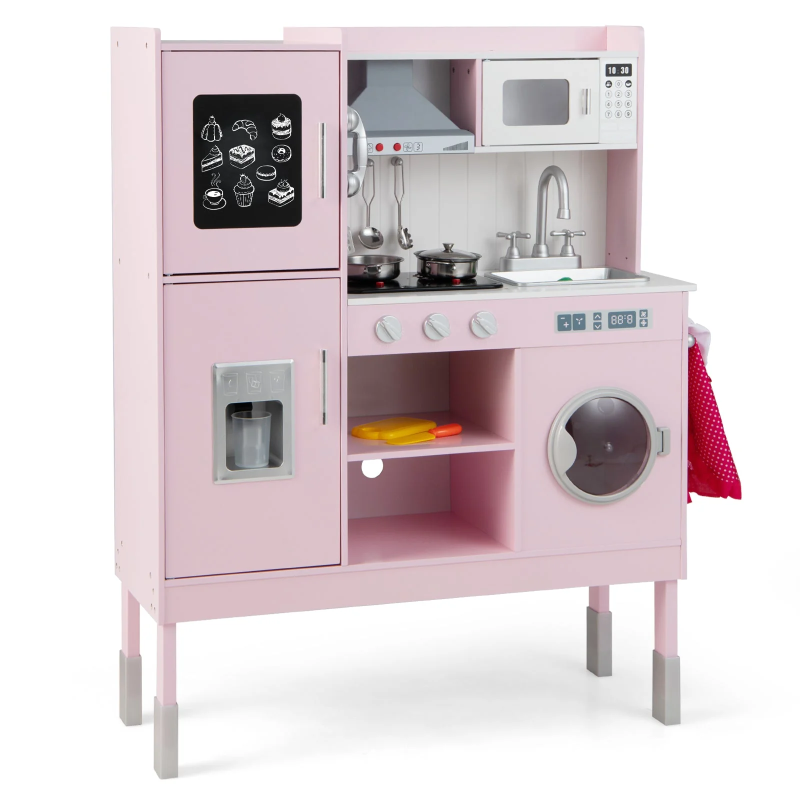 Pretend Play Kitchen for Kids with 16 Pieces Accessories-Pink - Image 3
