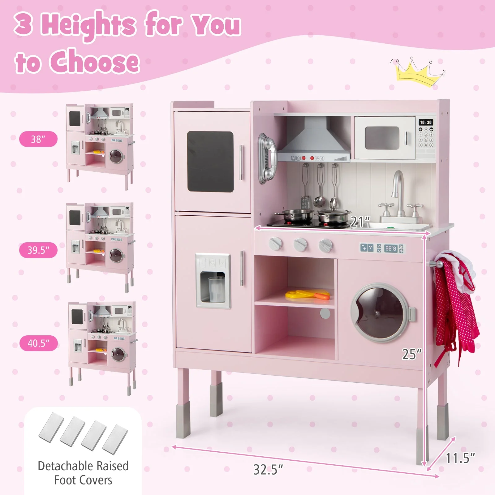 Pretend Play Kitchen for Kids with 16 Pieces Accessories-Pink - Image 5