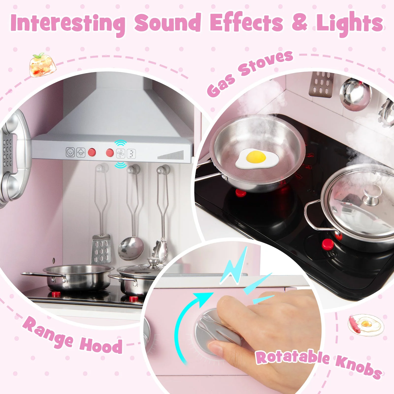 Pretend Play Kitchen for Kids with 16 Pieces Accessories-Pink - Image 8