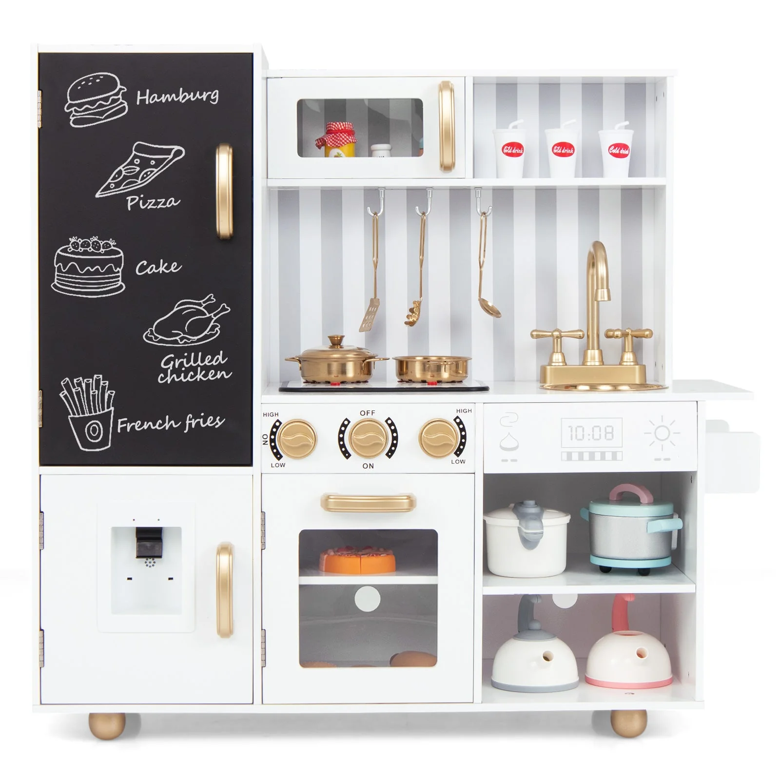 Pretend Play Kitchen for Kids with Real Sounds and Lights-White - Image 3