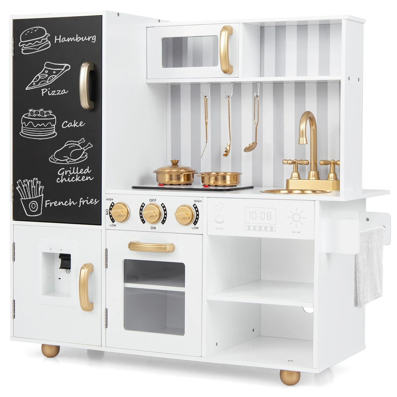 Pretend Play Kitchen for Kids with Real Sounds and Lights-White - Image 4