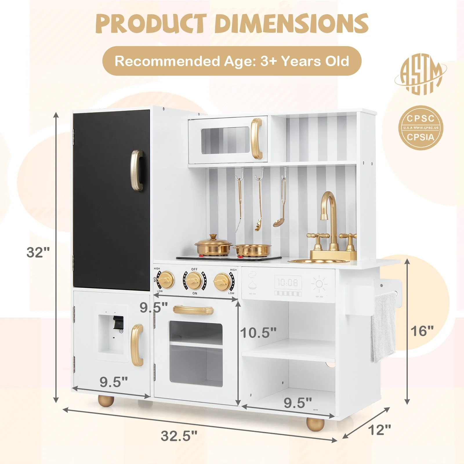 Pretend Play Kitchen for Kids with Real Sounds and Lights-White - Image 5