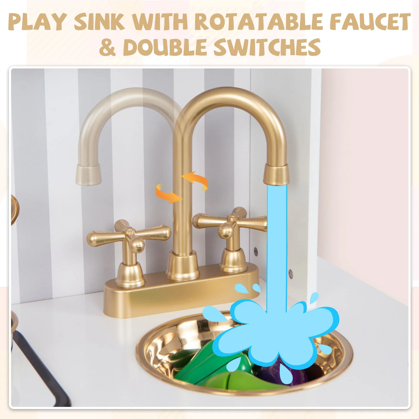 Pretend Play Kitchen for Kids with Real Sounds and Lights-White - Image 8