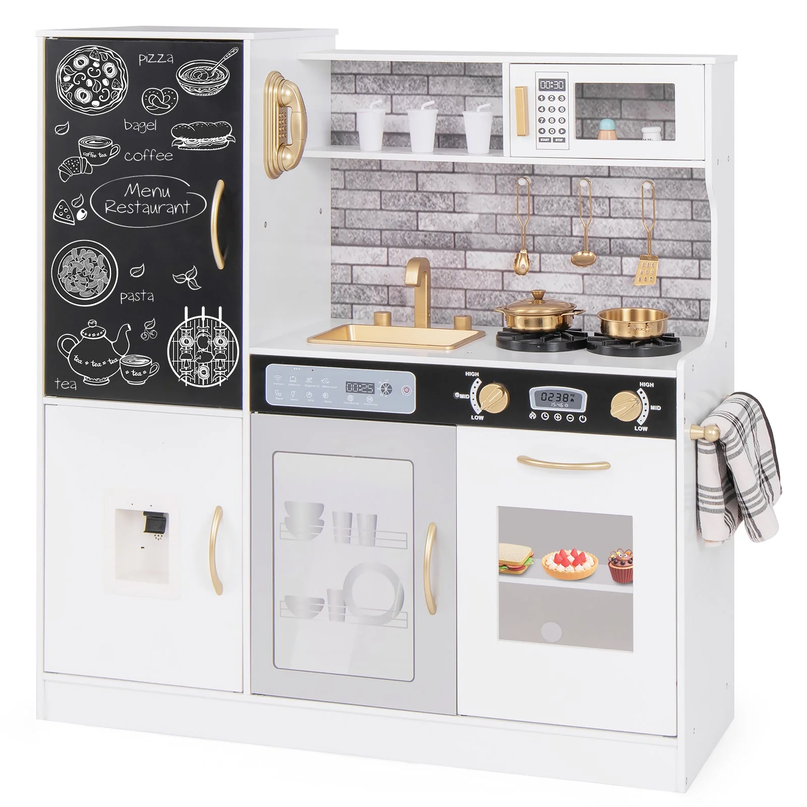 Pretend Play Kitchen with Utensils for Kids Aged 3+-White - Image 3