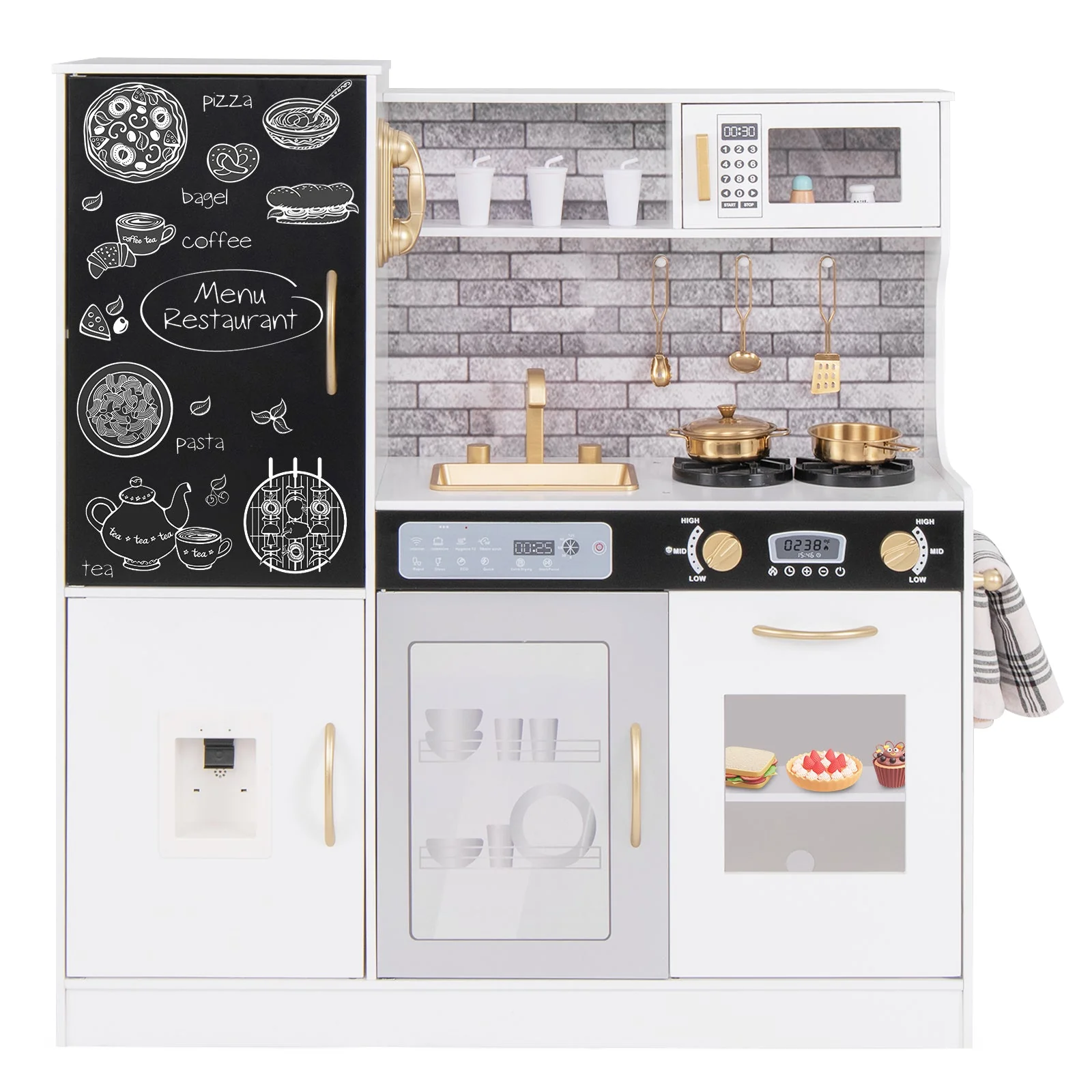 Pretend Play Kitchen with Utensils for Kids Aged 3+-White - Image 4