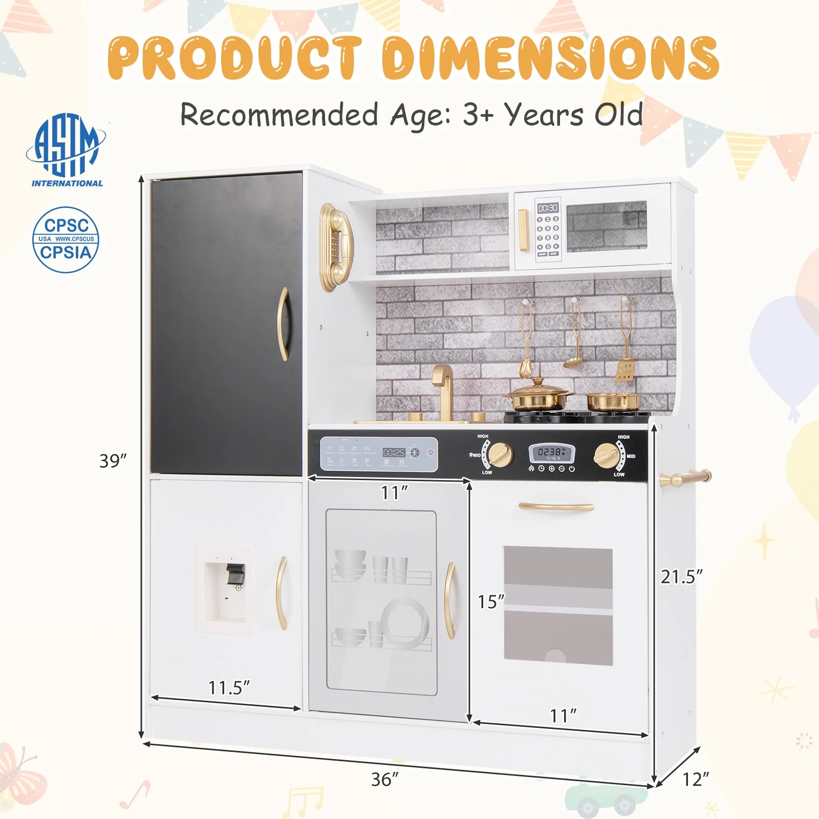 Pretend Play Kitchen with Utensils for Kids Aged 3+-White - Image 5