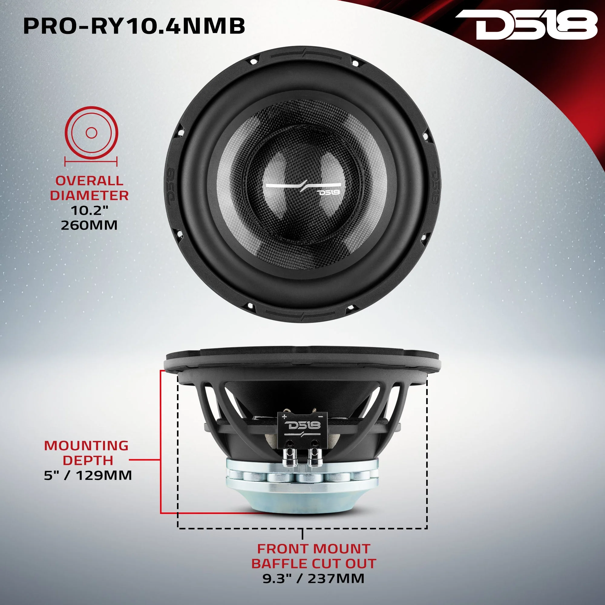 PRO 10" Neodymium Water resistant Carbon Fiber Cone Mid-Bass Woofer 450 Watts Rms 4-Ohm - Image 7