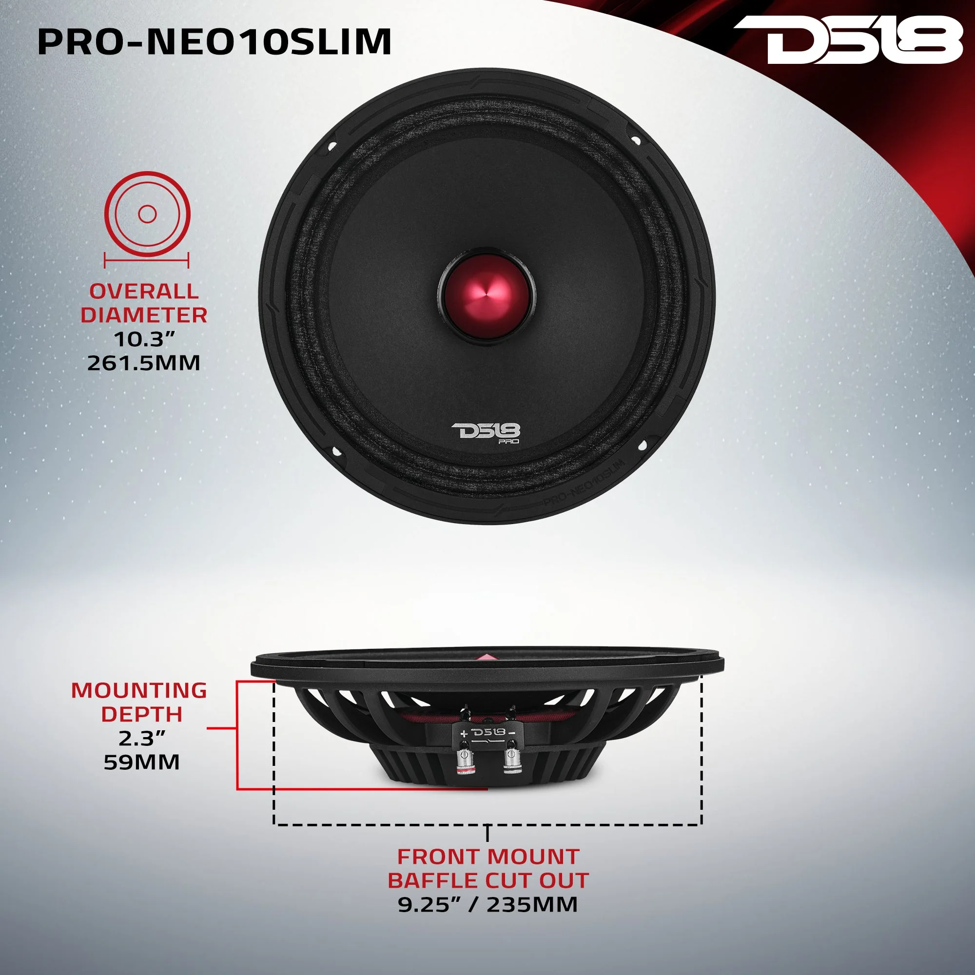 PRO 10" Slim Neodymium Mid-Range Loudspeaker with Bullet | 250W RMS 4-Ohm - Image 7