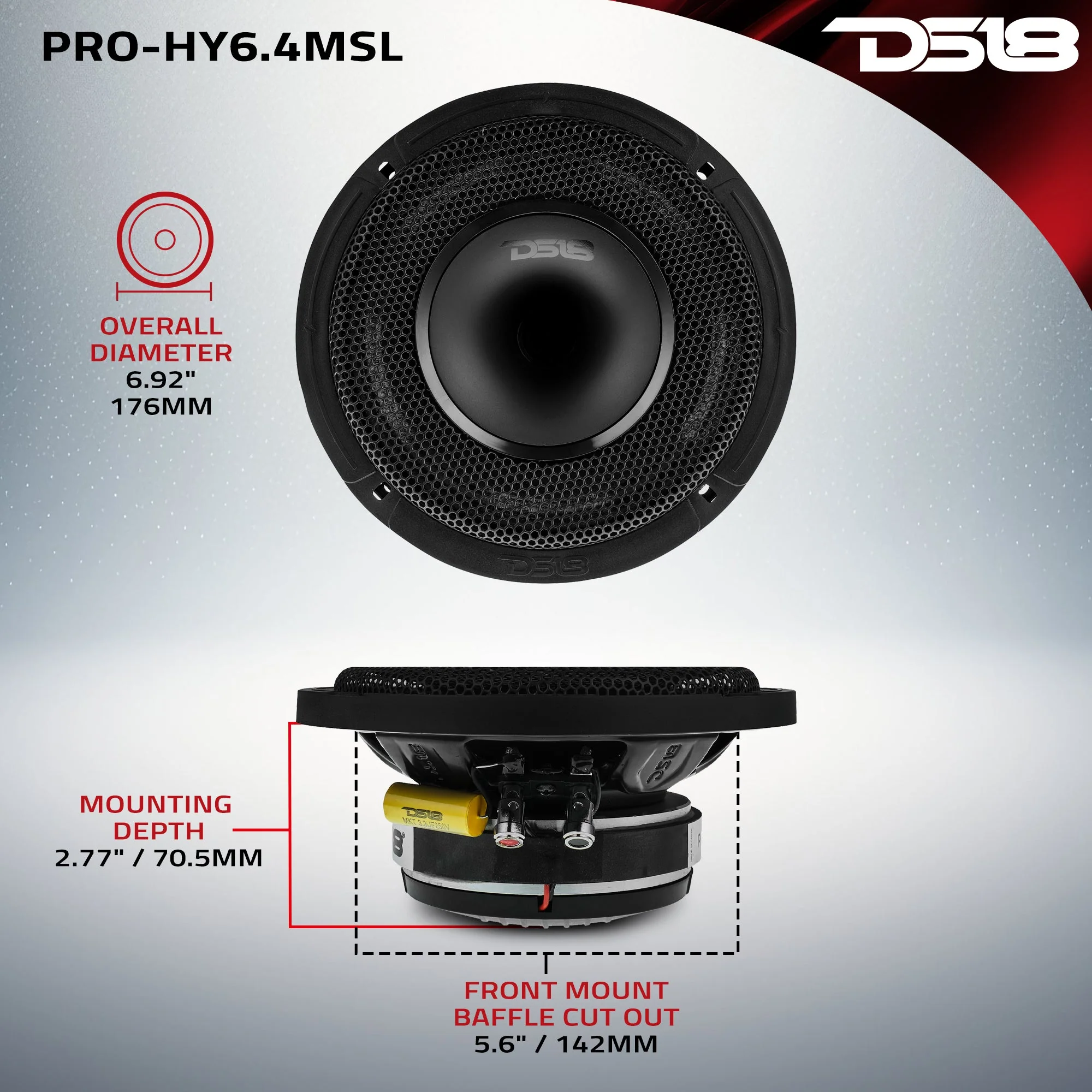 PRO 6.5" Shallow Coaxial Hybrid Mid-Range Loudspeaker with Built-in Driver 150 Watts Rms 4-Ohm - Image 8